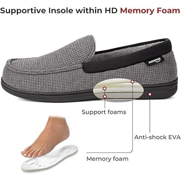 New HomeTop Mens Size 11 Gray Soft Slide On Memory Foam Moccasin Slipper Shoes - Picture 2 of 6